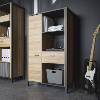 High Rock Wide Shelf Unit In Matt Black/Riviera Oak