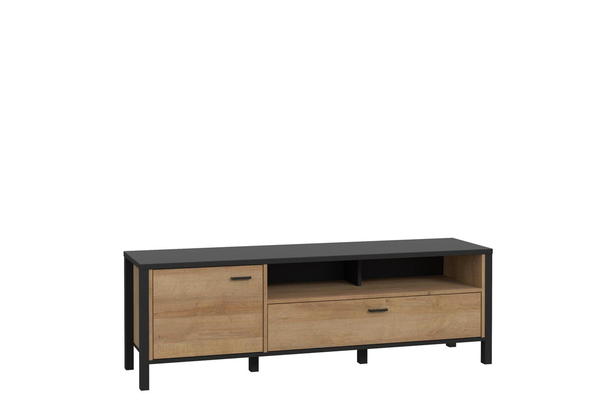 High Rock Tv Unit In Matt Black/Riviera Oak