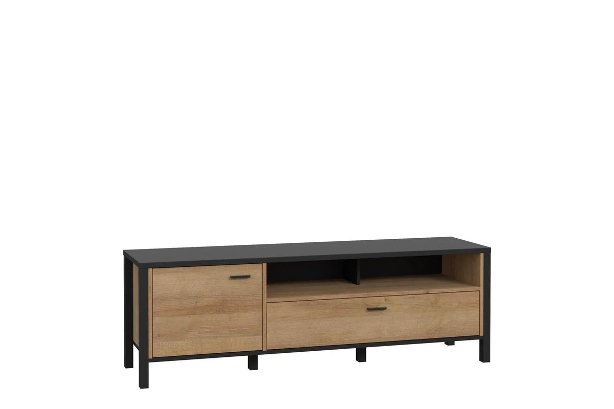 High Rock Tv Unit In Matt Black/Riviera Oak