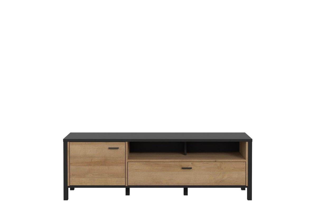 High Rock Tv Unit In Matt Black/Riviera Oak