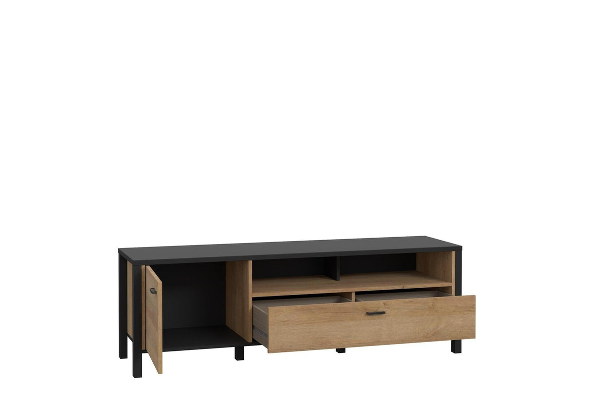 High Rock Tv Unit In Matt Black/Riviera Oak
