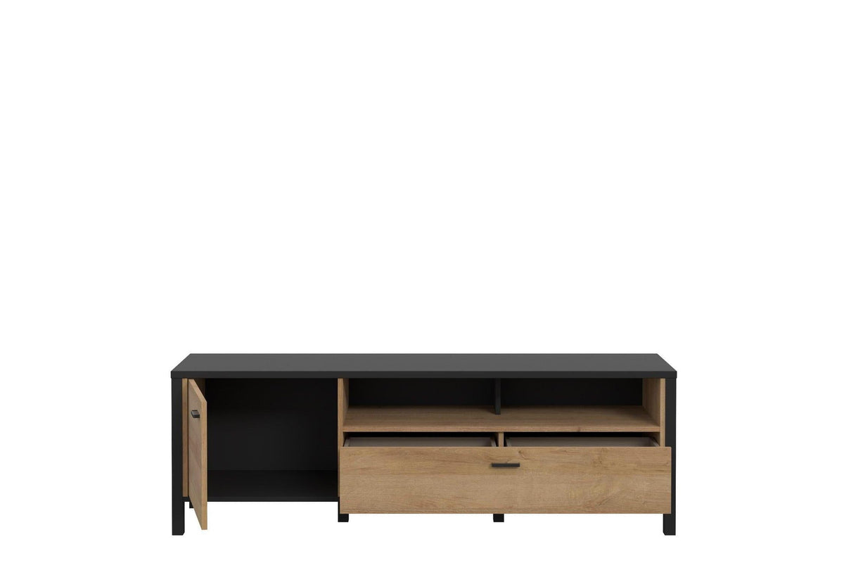 High Rock Tv Unit In Matt Black/Riviera Oak
