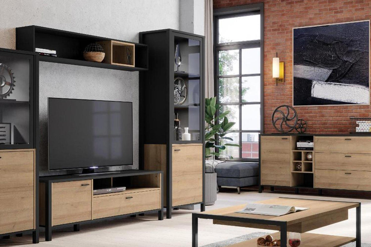 High Rock Tv Unit In Matt Black/Riviera Oak