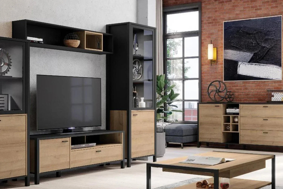 High Rock Tv Unit In Matt Black/Riviera Oak