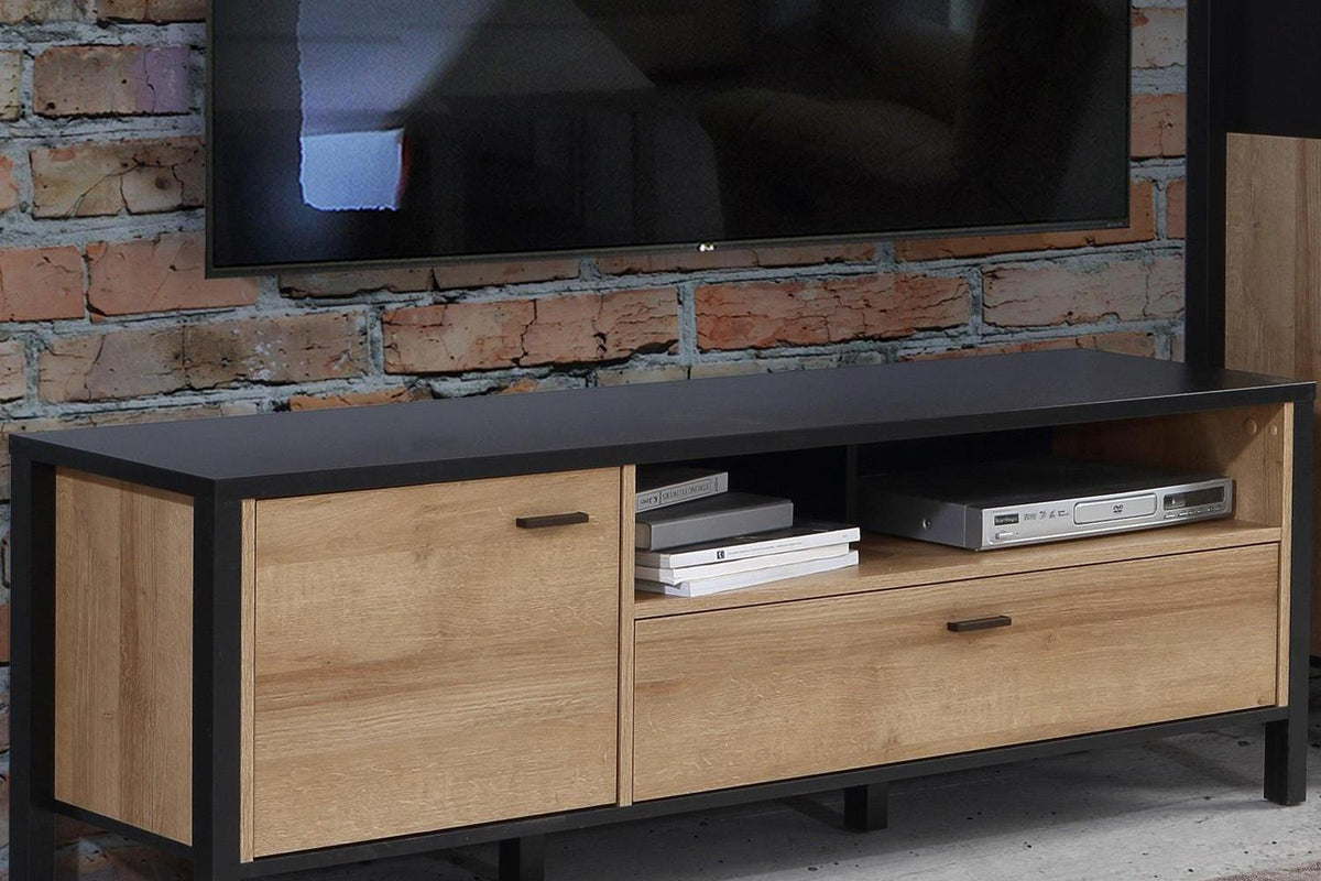 High Rock Tv Unit In Matt Black/Riviera Oak