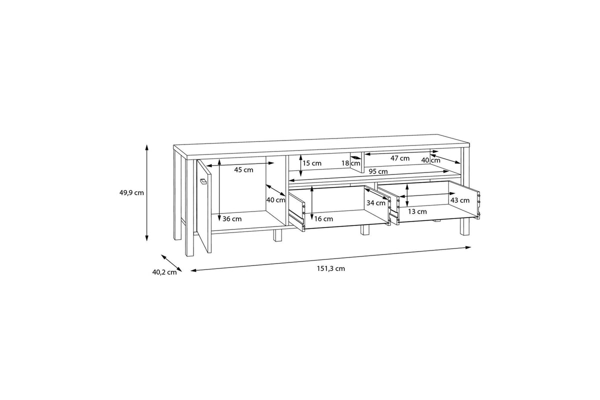 High Rock Tv Unit In Matt Black/Riviera Oak