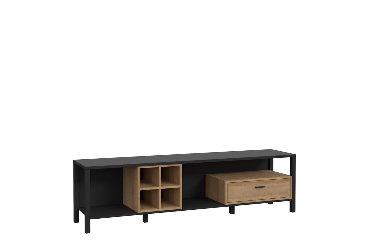 High Rock Wide TV Unit in Matt Black/Riviera Oak