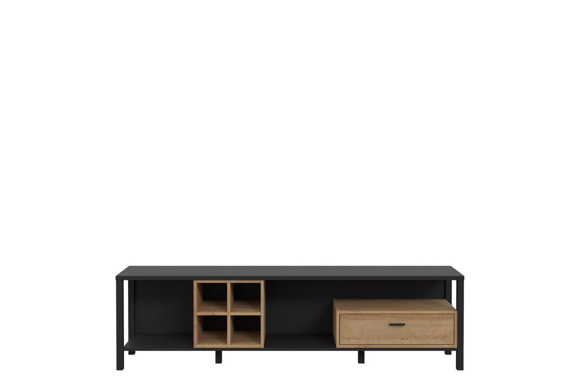 High Rock Wide TV Unit in Matt Black/Riviera Oak