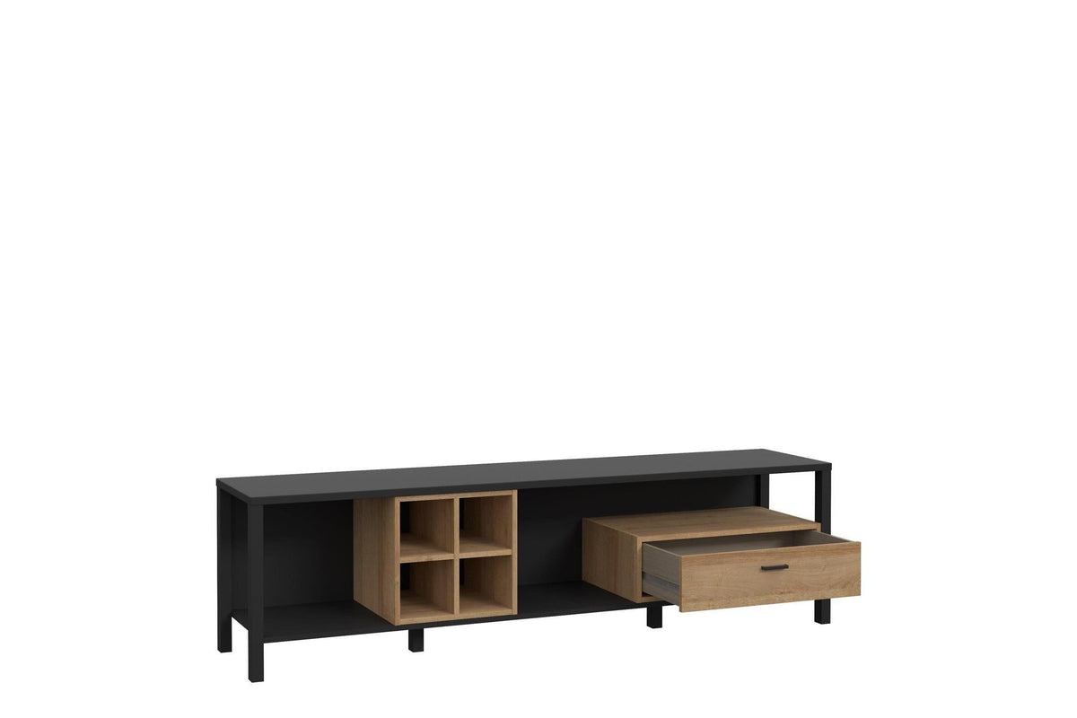 High Rock Wide TV Unit in Matt Black/Riviera Oak