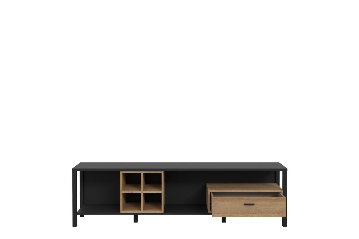 High Rock Wide TV Unit in Matt Black/Riviera Oak