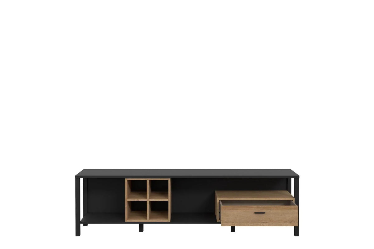 High Rock Wide TV Unit in Matt Black/Riviera Oak