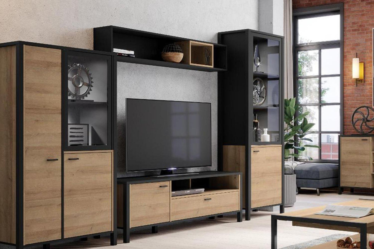 High Rock Small Display Cabinet in Matt Black/Riviera Oak