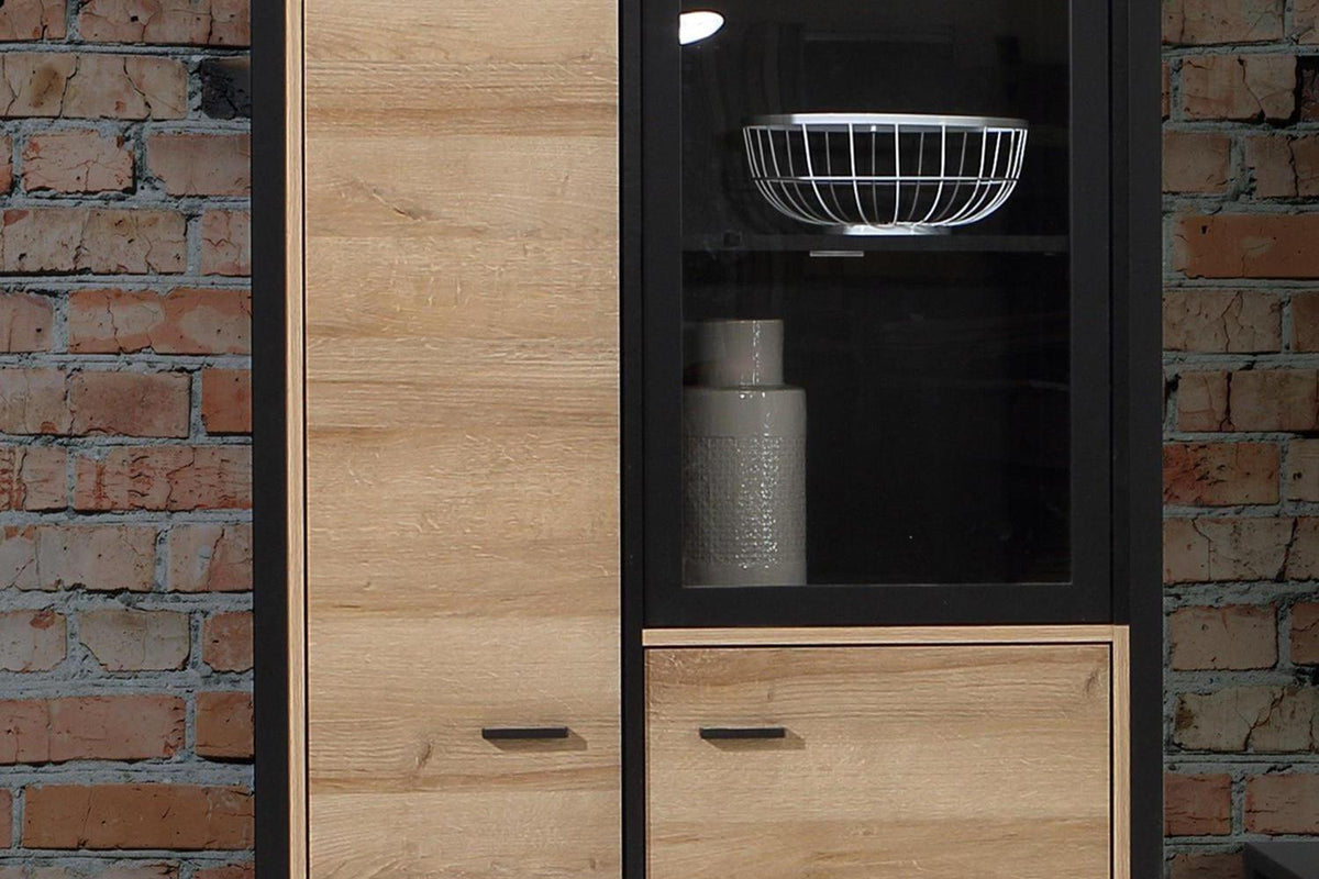 High Rock Small Display Cabinet in Matt Black/Riviera Oak