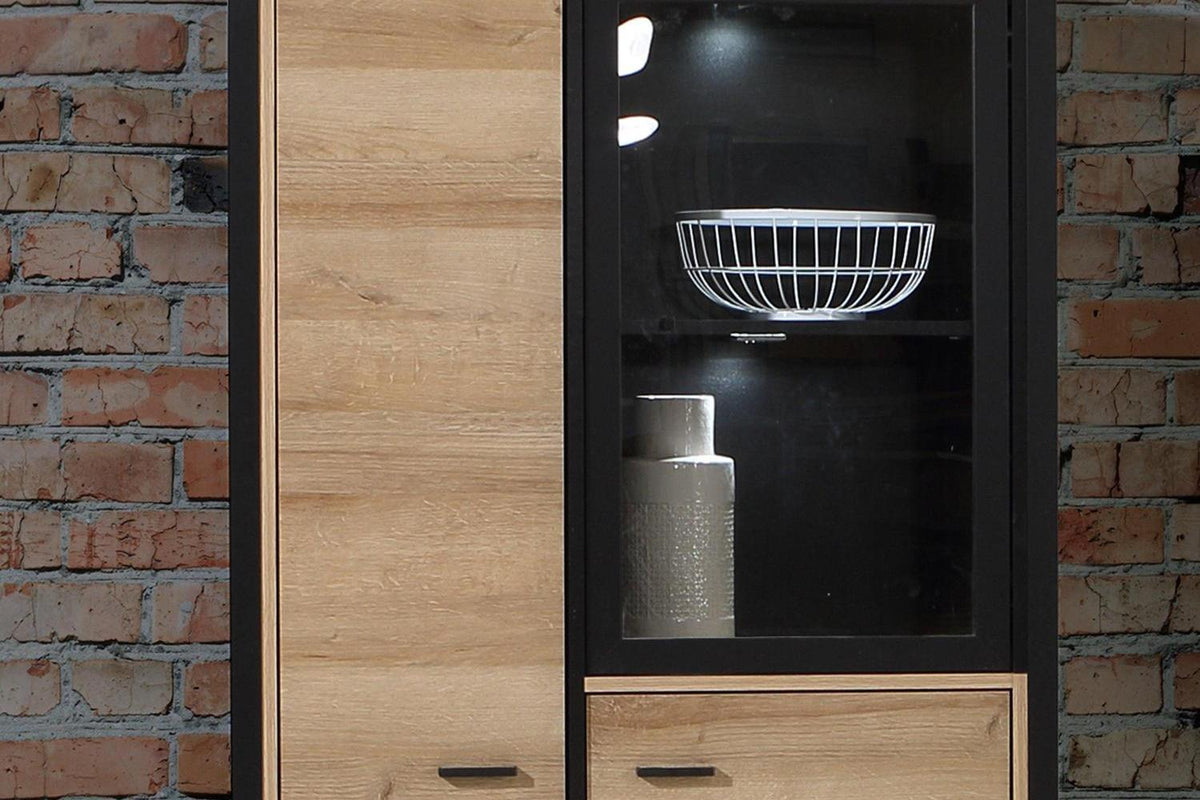 High Rock Small Display Cabinet in Matt Black/Riviera Oak