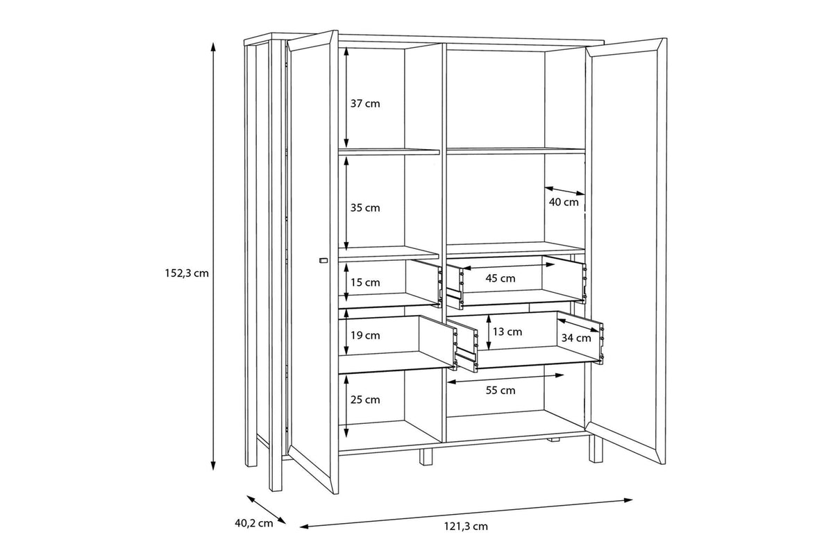 High Rock Extra Wide Display Cabinet In Matt Black/Riviera Oak