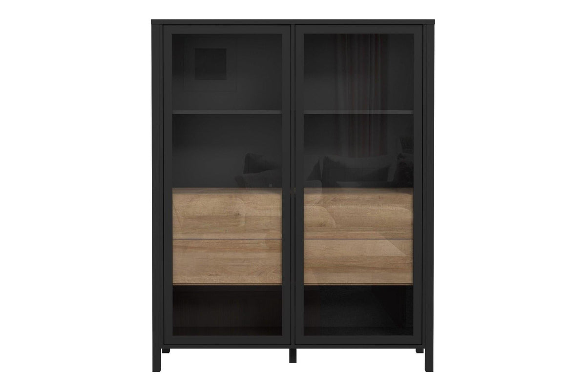 High Rock Extra Wide Display Cabinet In Matt Black/Riviera Oak