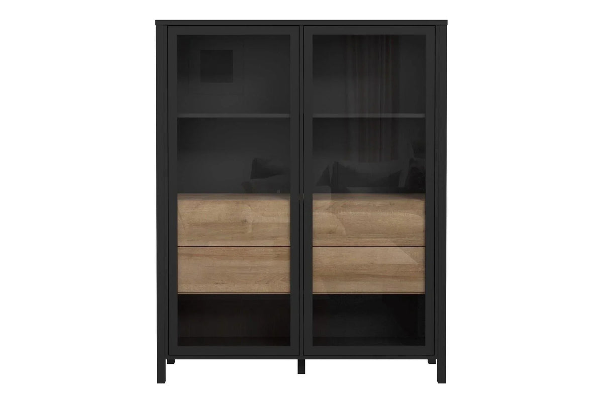 High Rock Extra Wide Display Cabinet In Matt Black/Riviera Oak