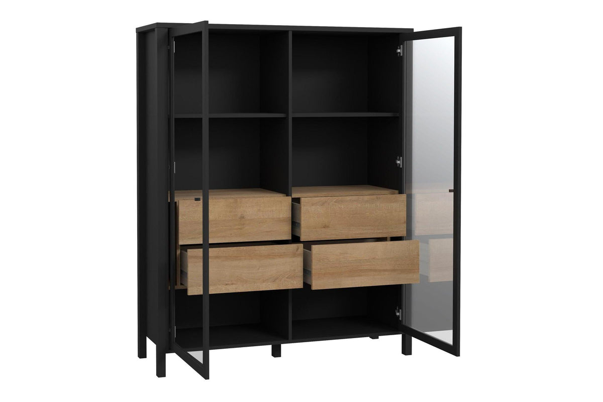 High Rock Extra Wide Display Cabinet In Matt Black/Riviera Oak
