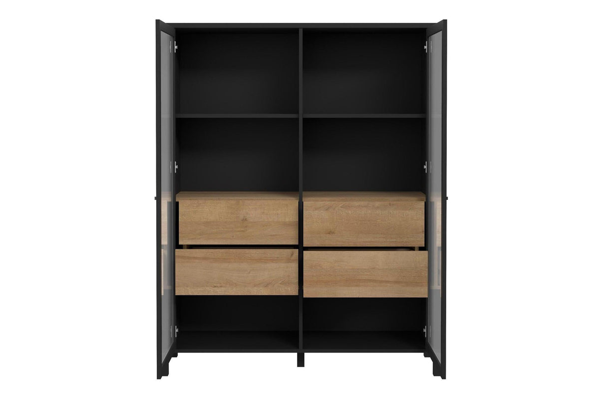 High Rock Extra Wide Display Cabinet In Matt Black/Riviera Oak