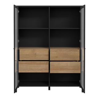 High Rock Extra Wide Display Cabinet In Matt Black/Riviera Oak
