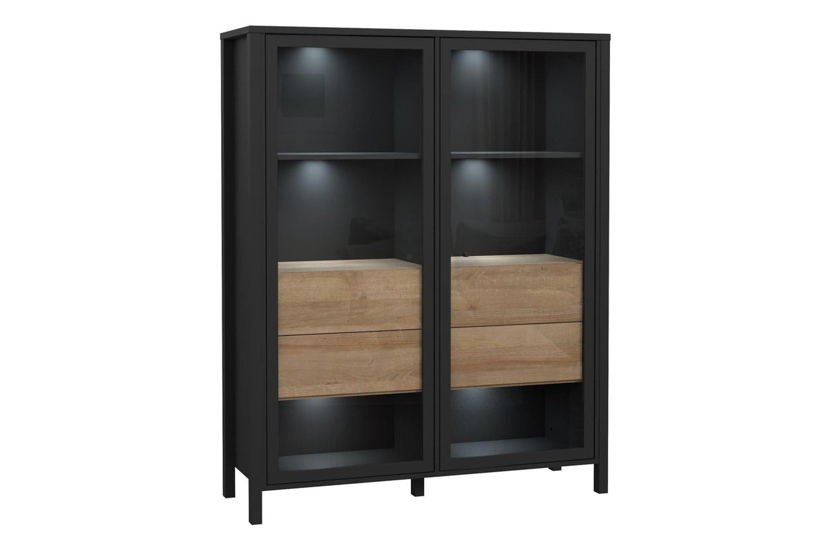 High Rock Extra Wide Display Cabinet In Matt Black/Riviera Oak