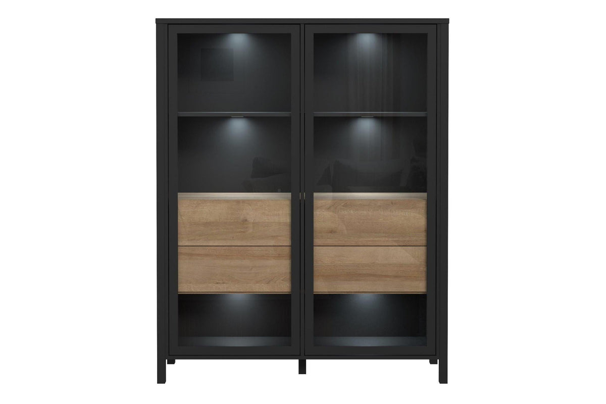 High Rock Extra Wide Display Cabinet In Matt Black/Riviera Oak
