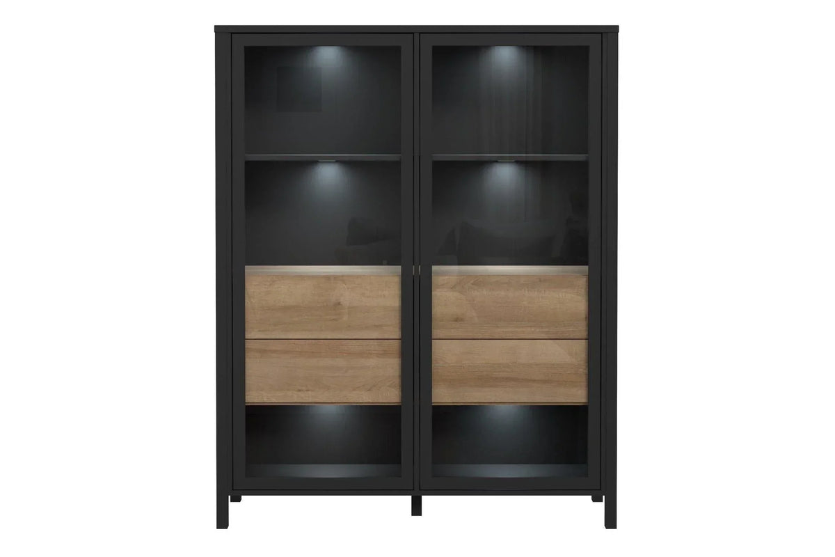 High Rock Extra Wide Display Cabinet In Matt Black/Riviera Oak