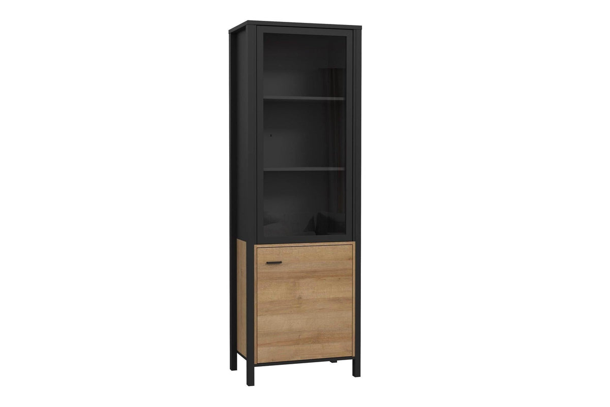 High Rock Wide Display Cabinet In Matt Black/Riviera Oak