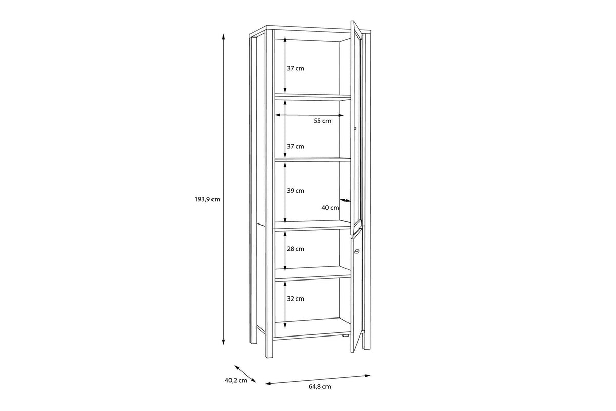 High Rock Wide Display Cabinet In Matt Black/Riviera Oak