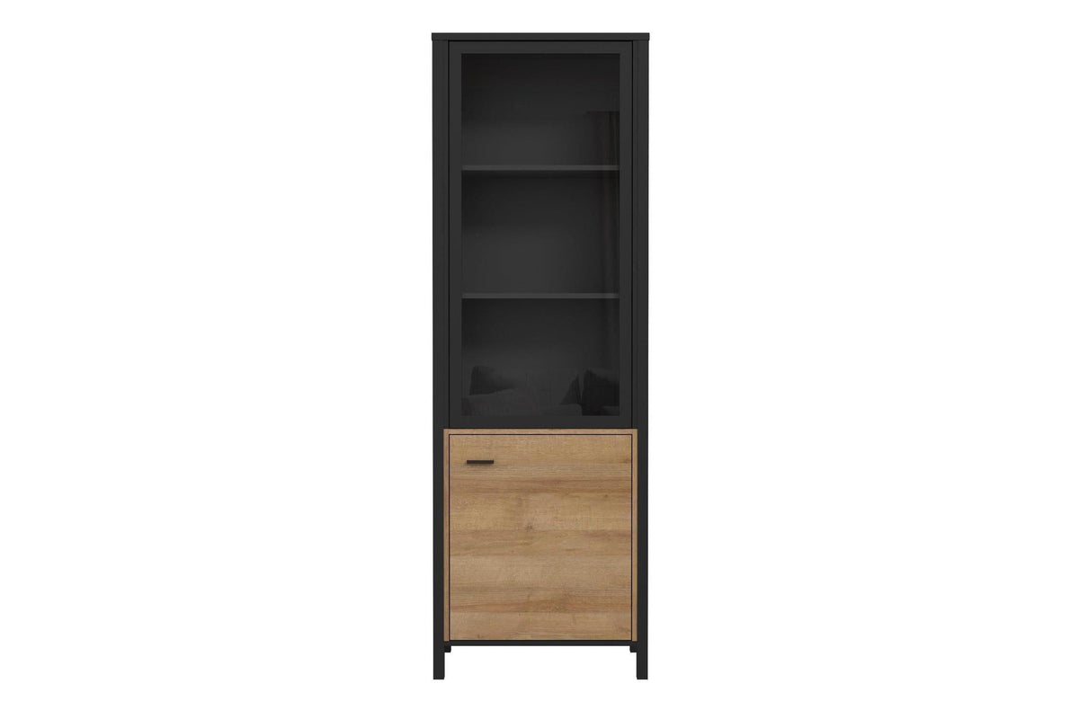 High Rock Wide Display Cabinet In Matt Black/Riviera Oak