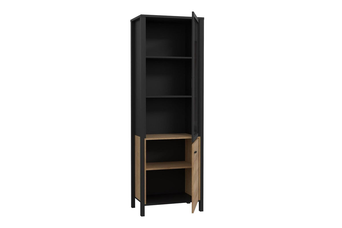 High Rock Wide Display Cabinet In Matt Black/Riviera Oak