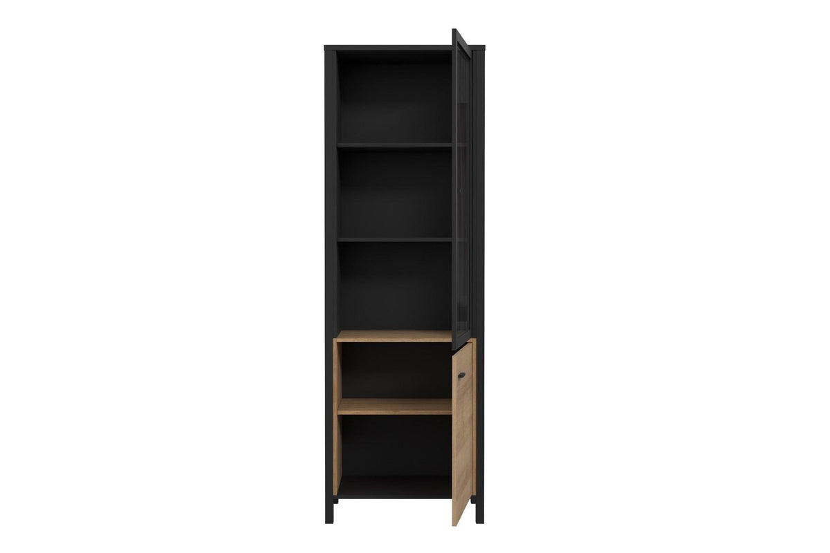 High Rock Wide Display Cabinet In Matt Black/Riviera Oak