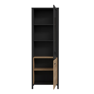 High Rock Wide Display Cabinet In Matt Black/Riviera Oak