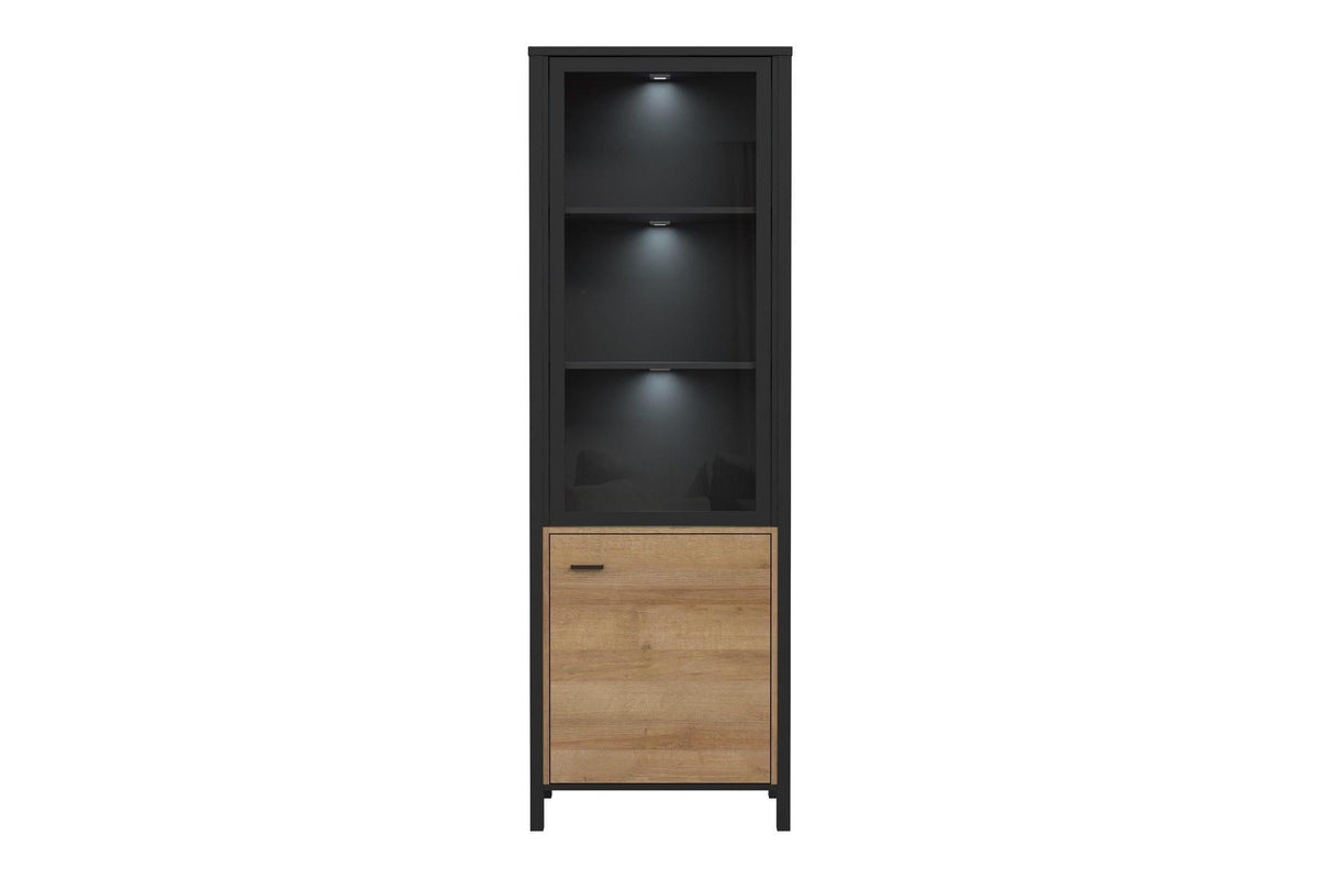High Rock Wide Display Cabinet In Matt Black/Riviera Oak