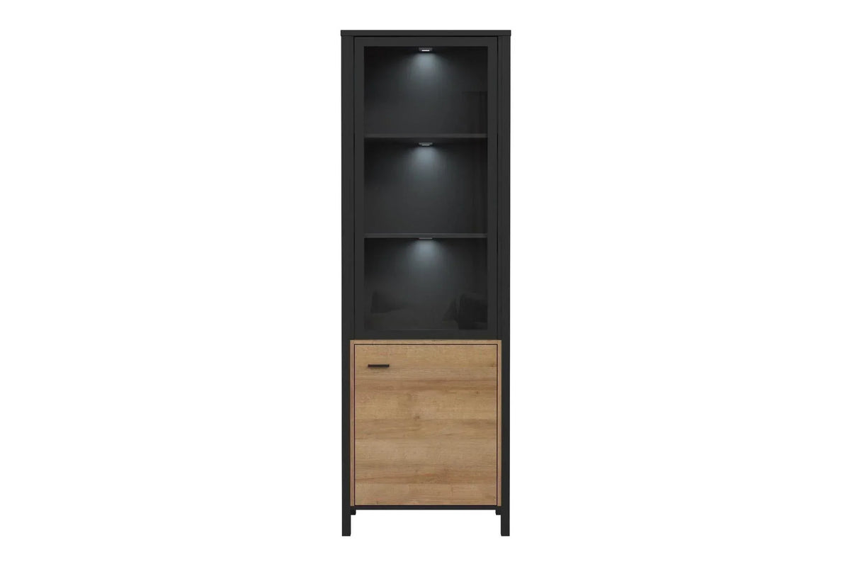 High Rock Wide Display Cabinet In Matt Black/Riviera Oak