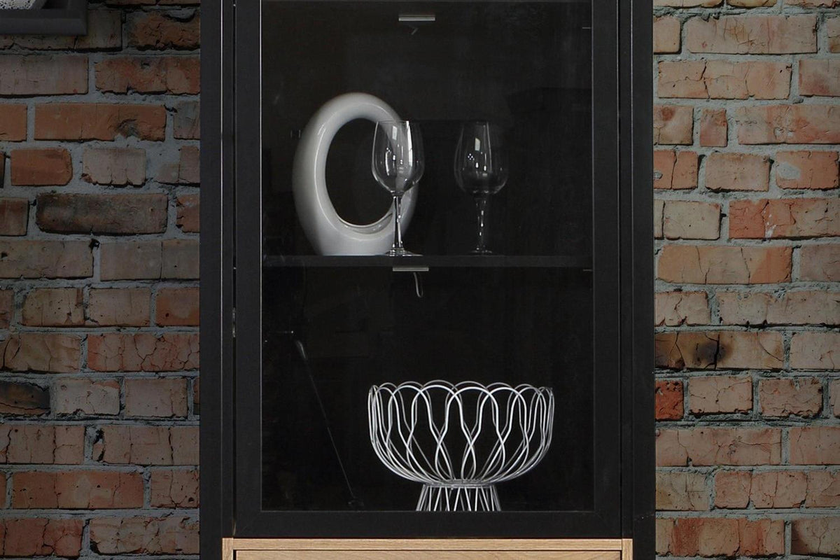 High Rock Wide Display Cabinet In Matt Black/Riviera Oak