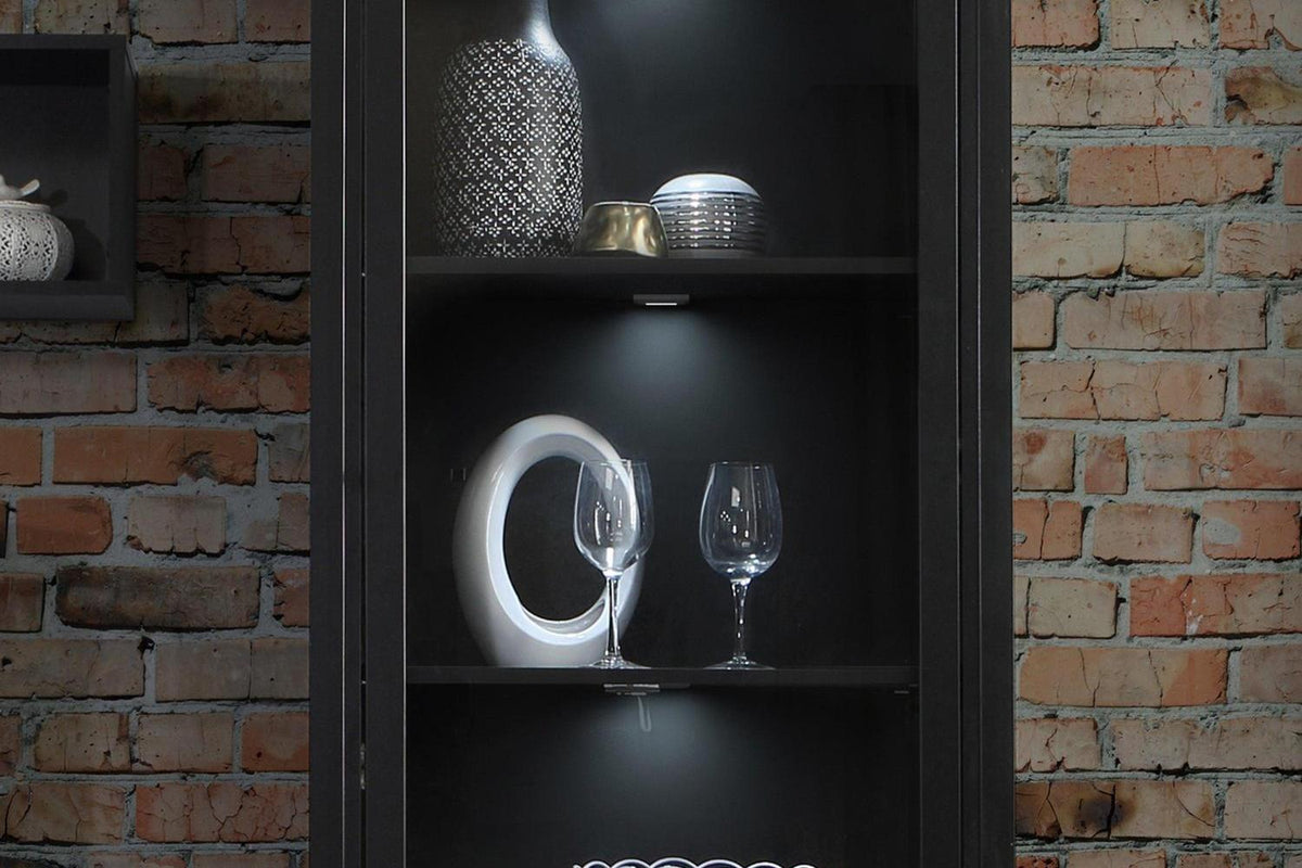 High Rock Wide Display Cabinet In Matt Black/Riviera Oak