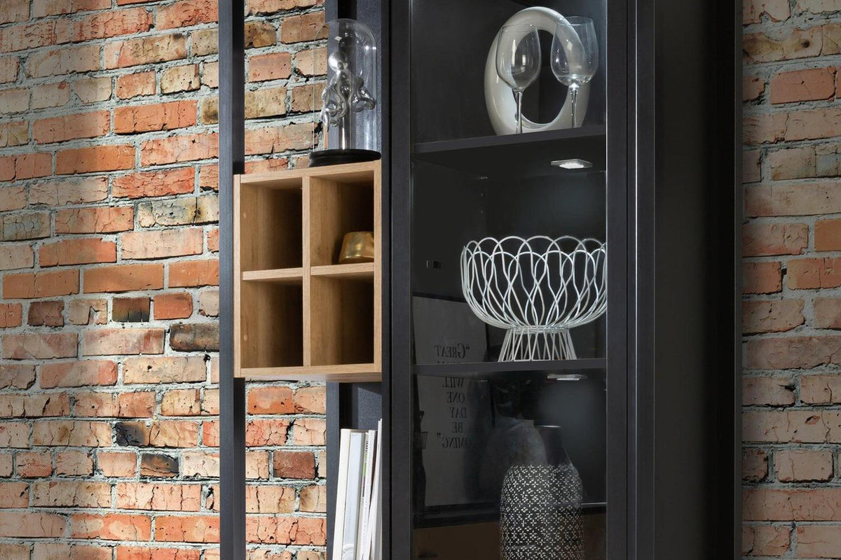 High Rock Display Cabinet In Matt Black/Riviera Oak