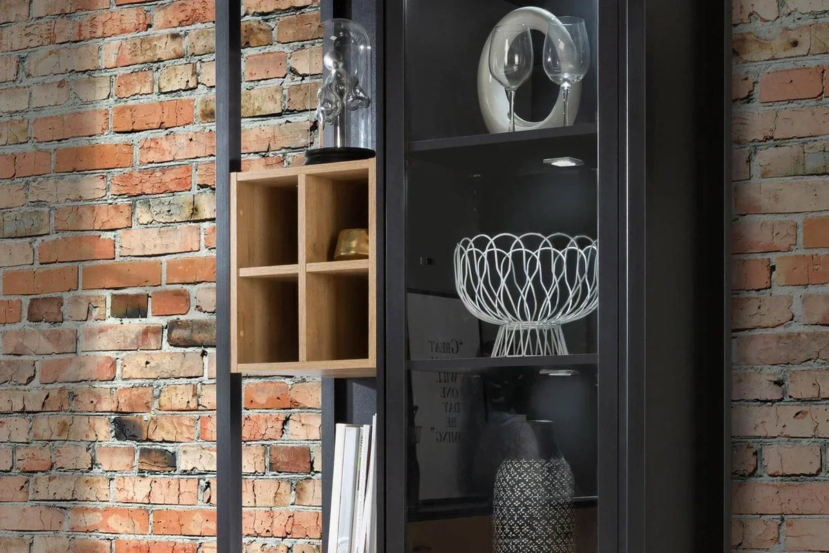 High Rock Display Cabinet In Matt Black/Riviera Oak