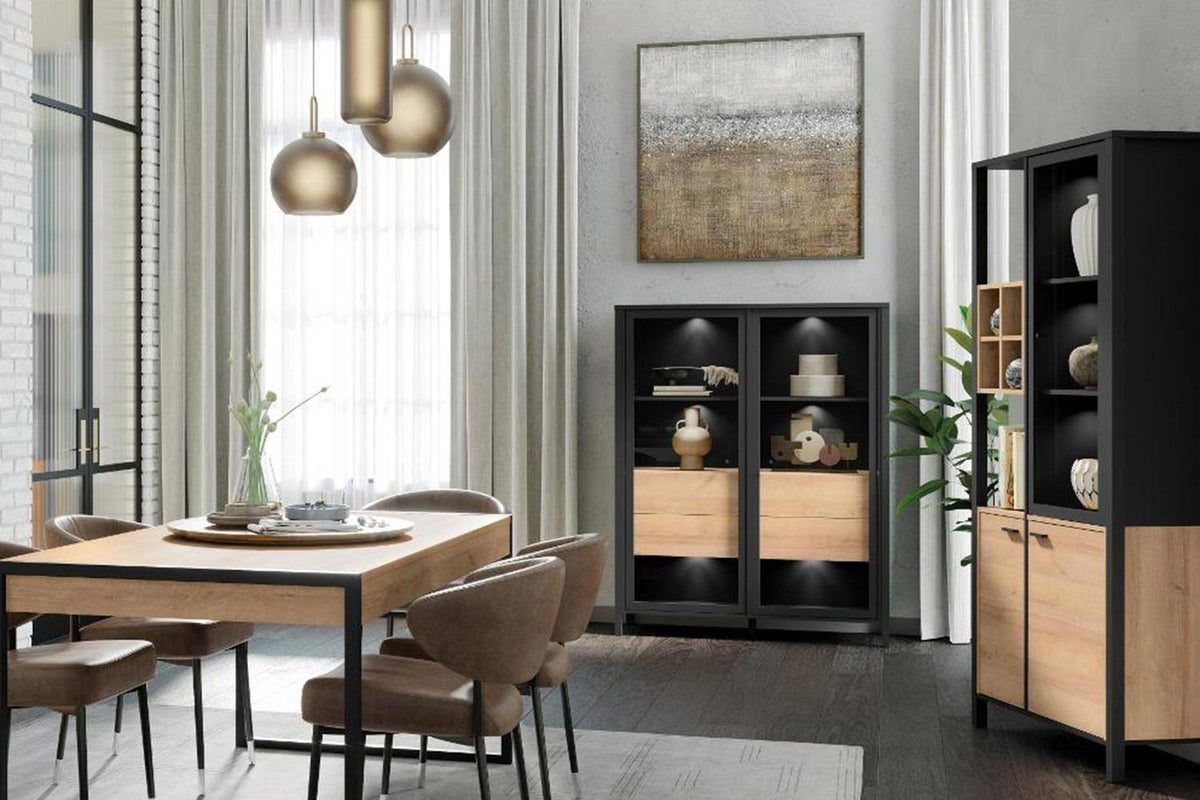High Rock Display Cabinet In Matt Black/Riviera Oak