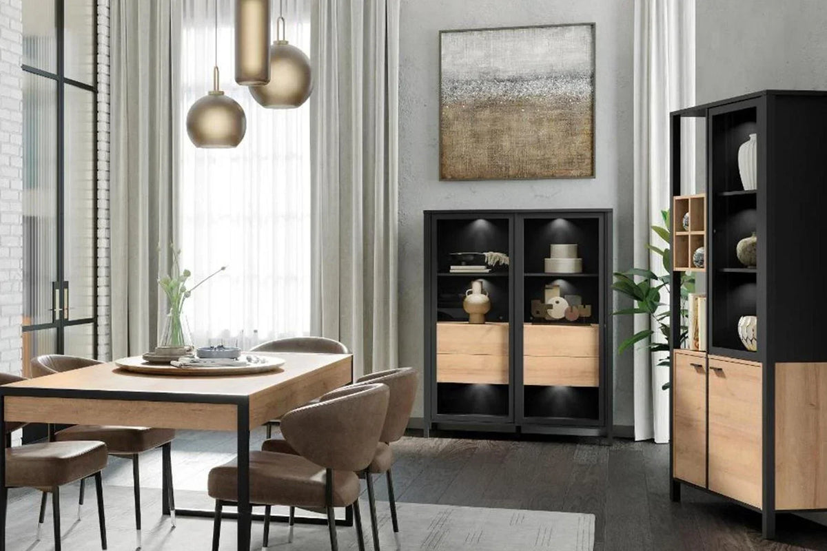 High Rock Display Cabinet In Matt Black/Riviera Oak