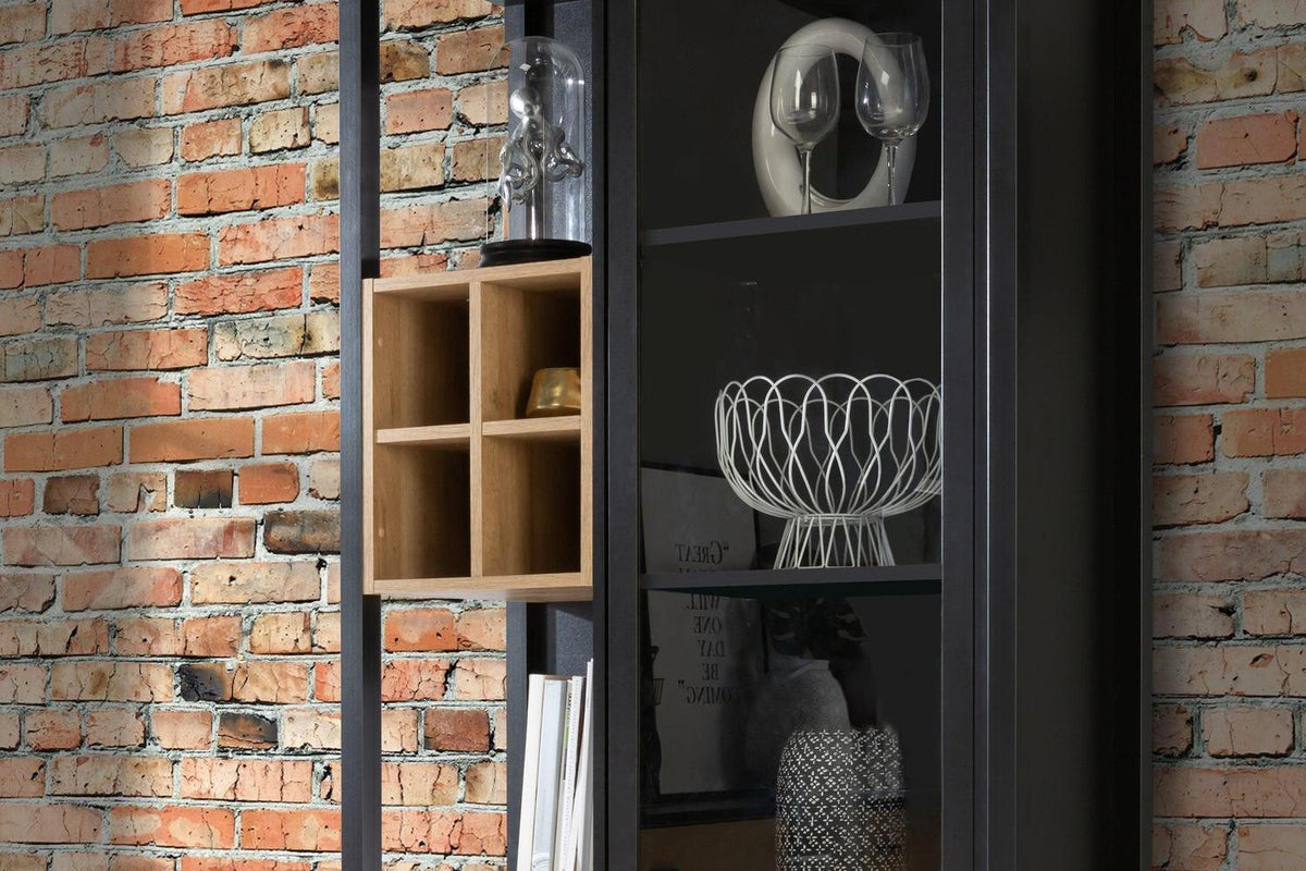 High Rock Display Cabinet In Matt Black/Riviera Oak