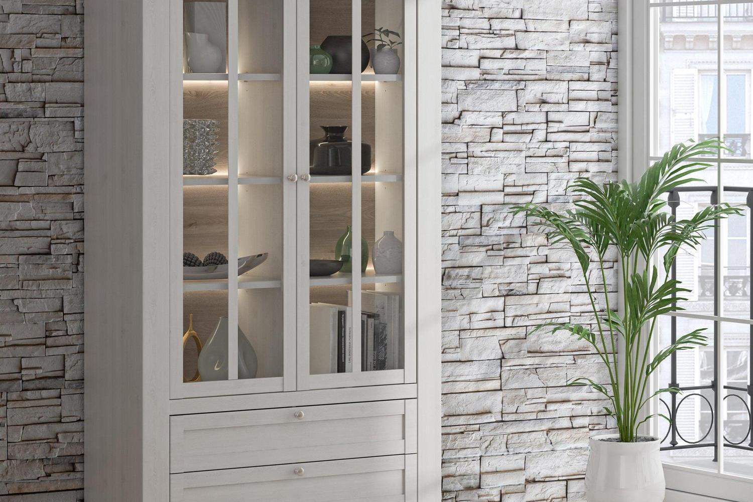 Lopa Display Cabinet In Snowy Oak/Oak Nelson