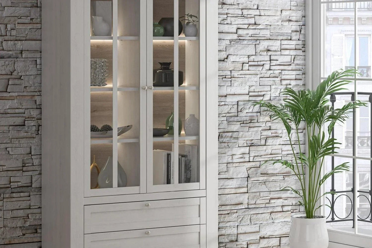 Lopa Display Cabinet In Snowy Oak/Oak Nelson