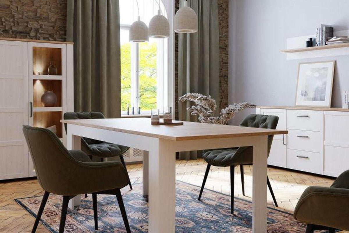 Bohol Extending Dining Table in White and Oak 160-207cm