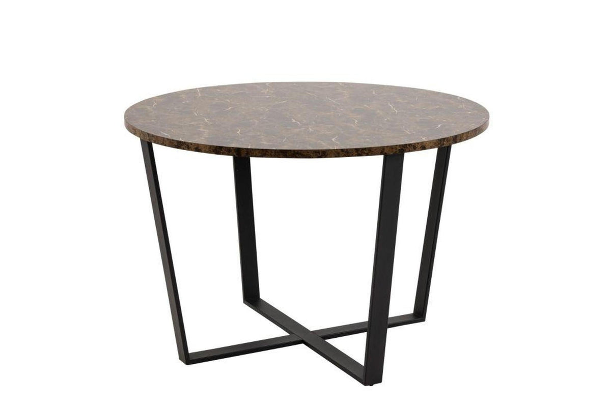 Amble Round Dining Table with Brown Marble Melamine Top & Black Legs 110cm