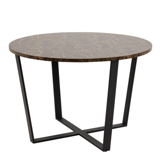 Amble Round Dining Table with Brown Marble Melamine Top & Black Legs 110cm
