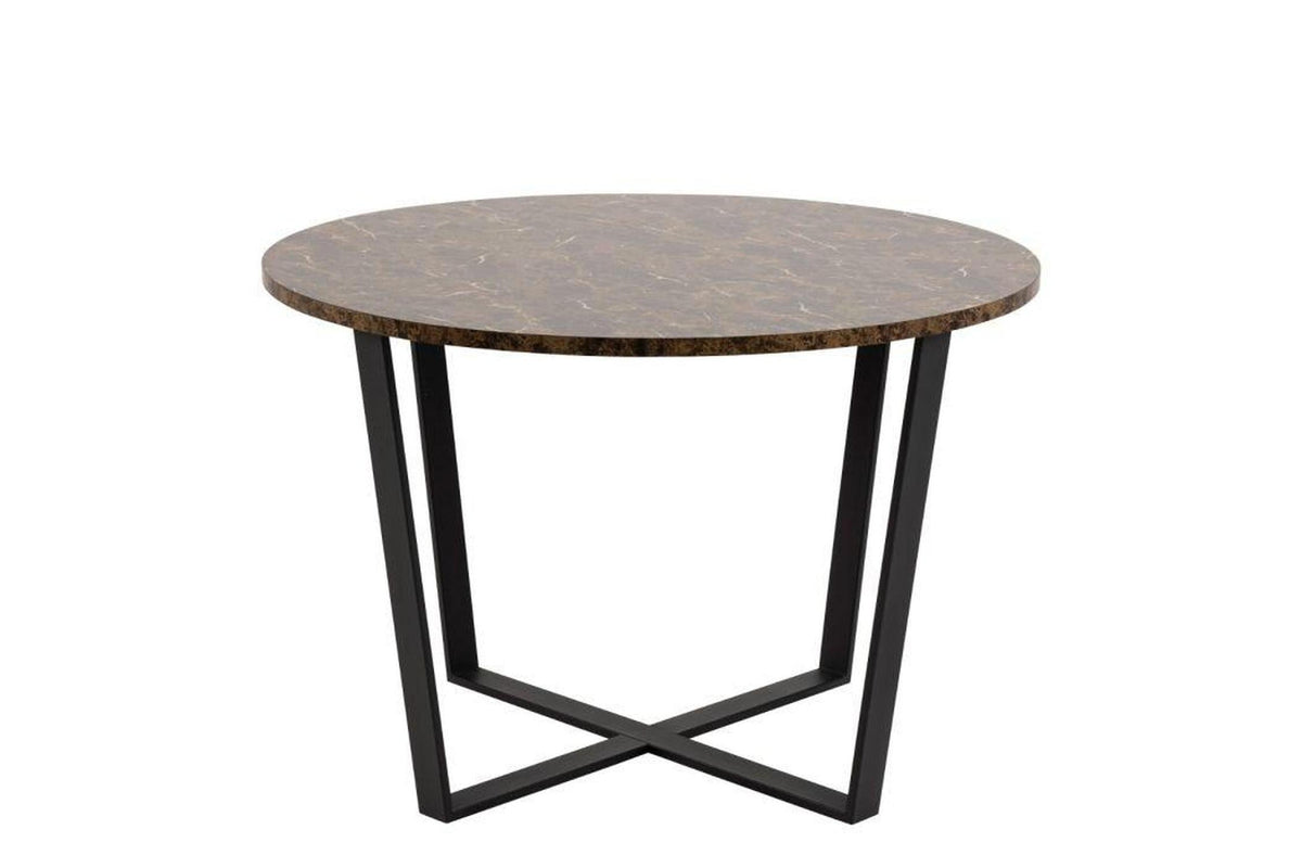 Amble Round Dining Table with Brown Marble Melamine Top & Black Legs 110cm