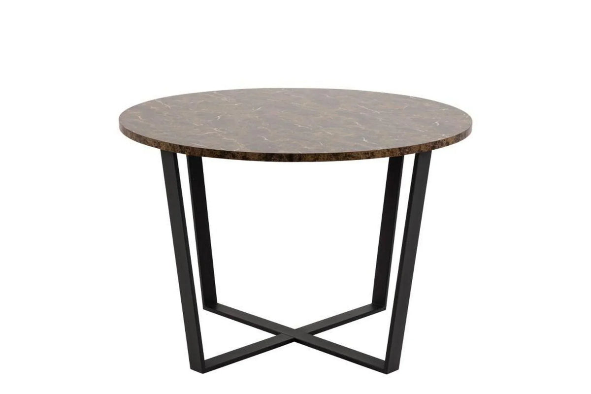 Amble Round Dining Table with Brown Marble Melamine Top & Black Legs 110cm