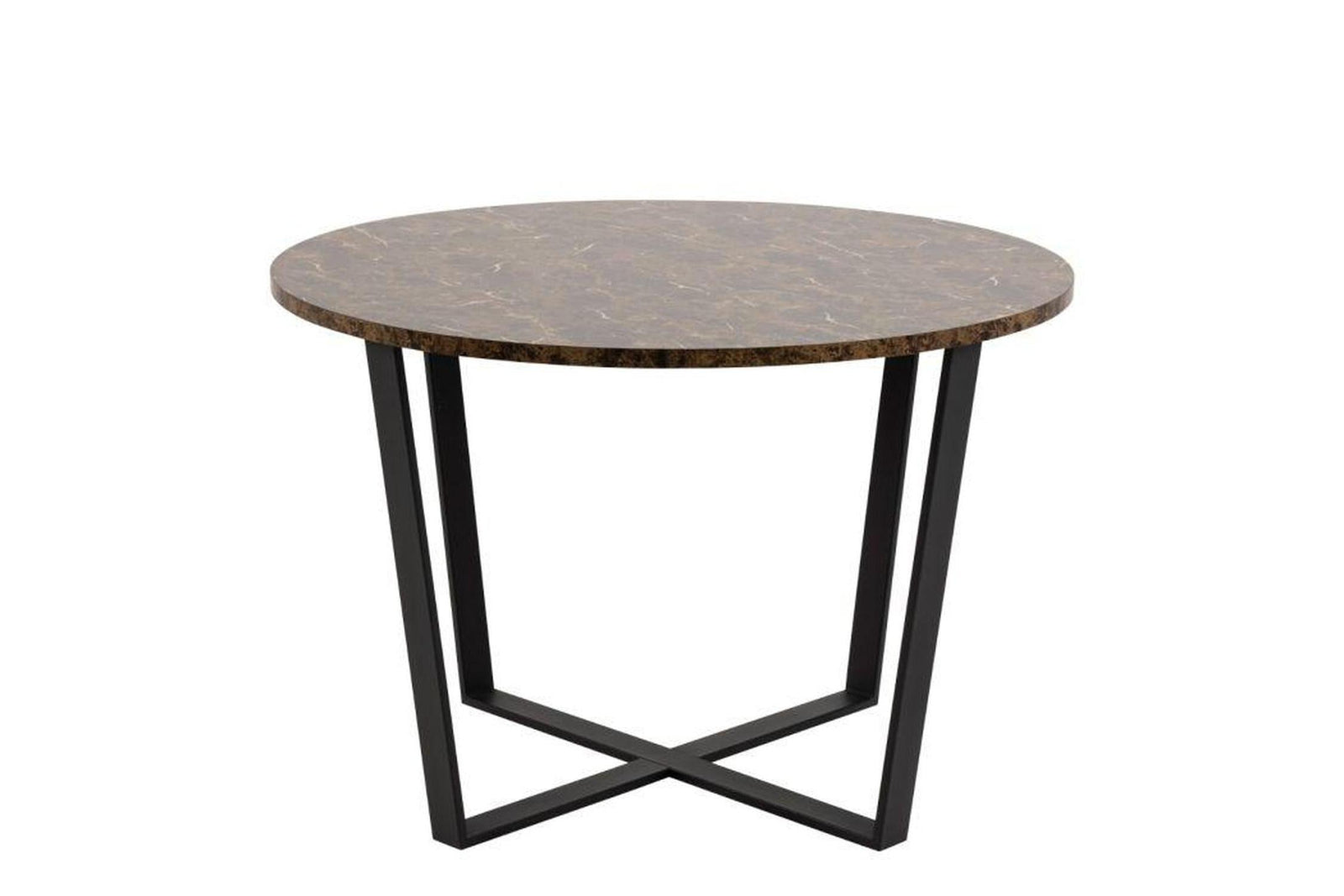 Amble Round Dining Table with Brown Marble Melamine Top & Black Legs 110cm